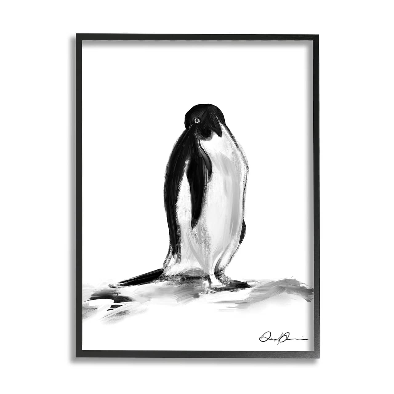 Stupell Industries Bashful Penguin Gicl&#xE9;e Textured Black Framed Wall Art